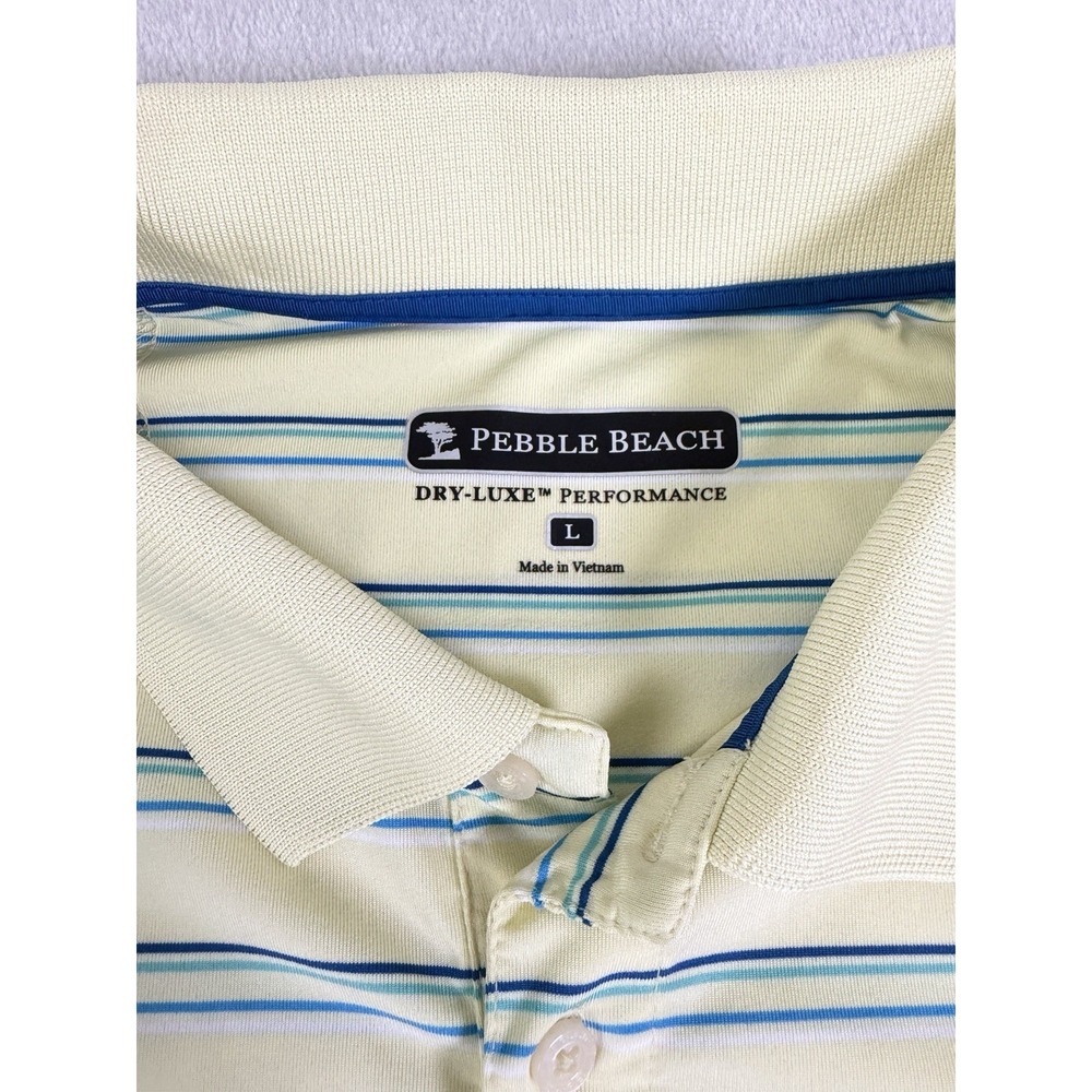 Pebble Beach Dry Luxe Performance Polo Shirt Men's Large Striped Golf Yellow - Picture 10 of 16